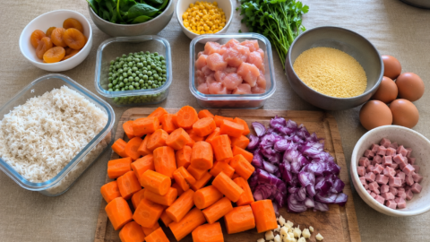INgrédients pour le batch cooking et mise en place